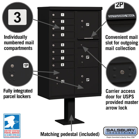 Salsbury 8 Tenant Doors and 4 Parcel Lockers Cluster Box Unit (CBU) Mailbox with USPS Access - Model 3306 - Select Commercial Mailboxes