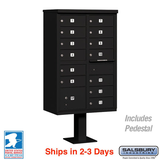 Salsbury 13 Tenant Doors and 1 Parcel Locker Cluster Box Unit (CBU) Mailbox with USPS Access - Model 3313 - Select Commercial Mailboxes