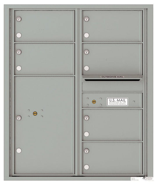 6 Oversized Tenant Doors with 1 Parcel Locker and Outgoing Mail Compartment - 4C Wall Mount 10 - High Mailboxes - 4C10D - 06 - Select Commercial Mailboxes