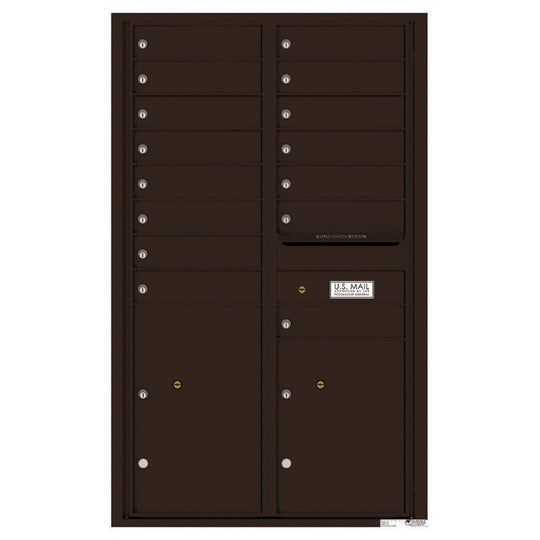 15 Tenant Doors with 2 Parcel Lockers and Outgoing Mail Compartment - 4C Wall Mount 14 - High Mailboxes - 4C14D - 15 - Select Commercial Mailboxes