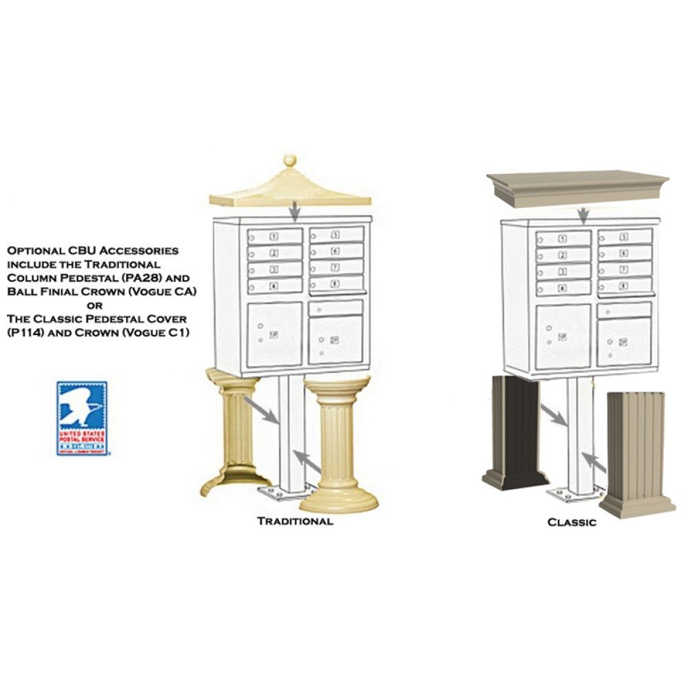 Traditional Decorative Pillar Pedestal Cover (Tall) for CBU Type 1, 2 and 5 - voguePA28 - Select Commercial Mailboxes